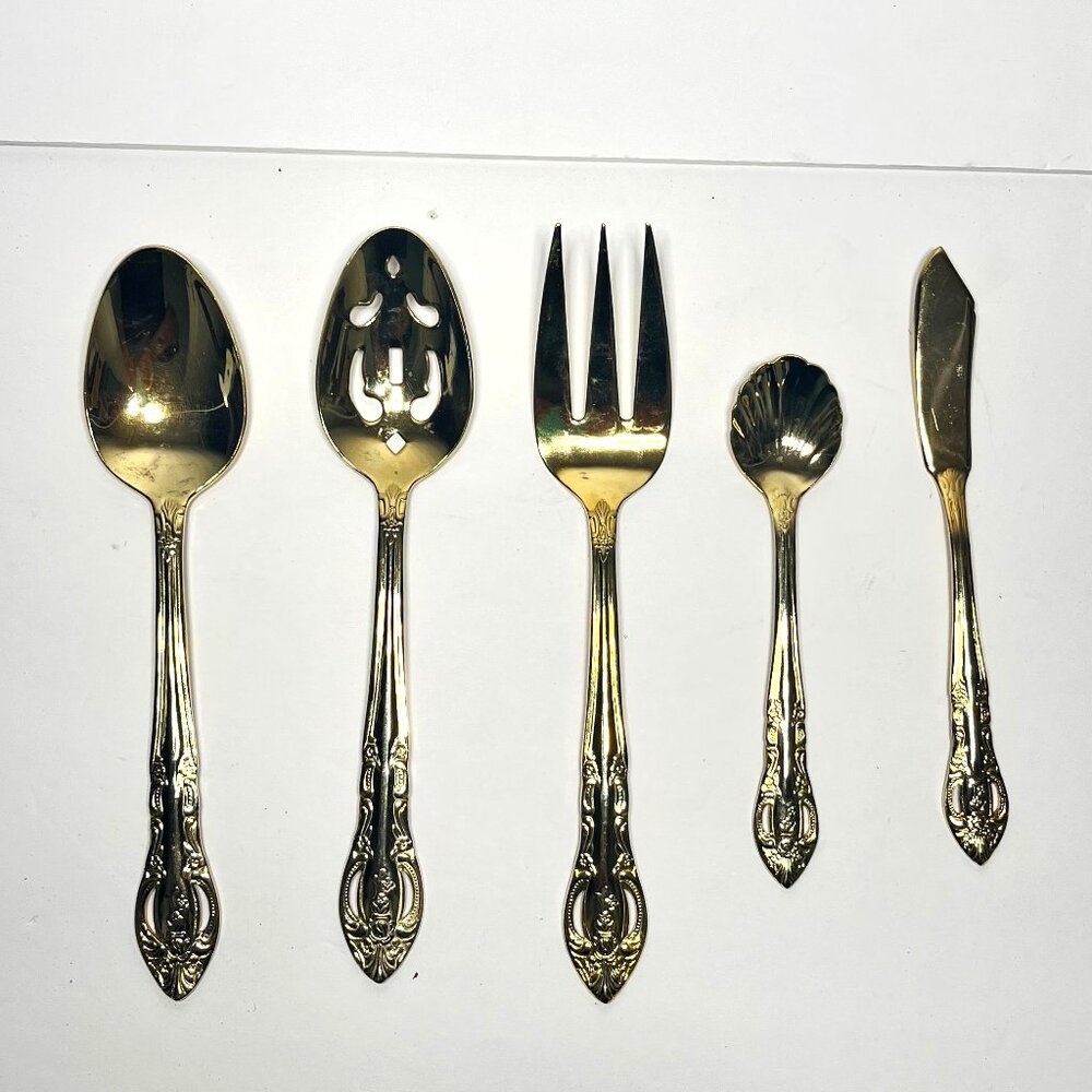 Hanford Forge H.F. Ltd 5pc Hostess Set in Gold tone Stainless Steel. Set